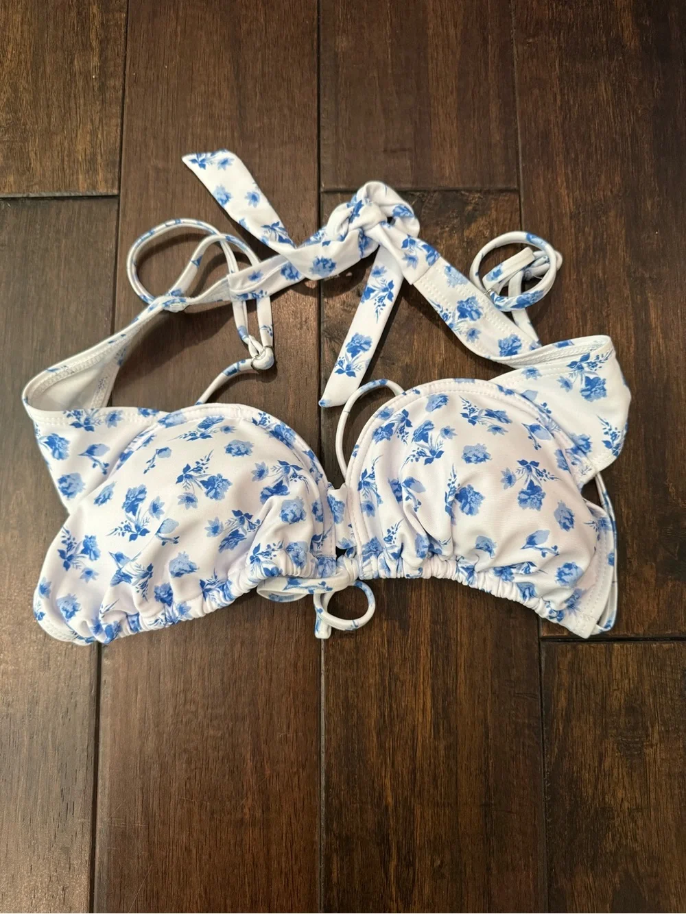 Blue Floral Tie-Back Bikini Top